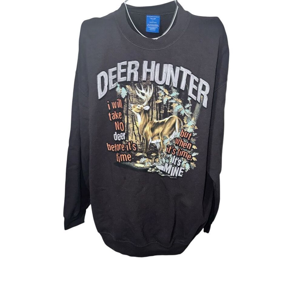 RARE‎ VINTAGE MEN PURITAN Deer Hunter Graphic Sweatshirt  Men's L (42-44) Brown